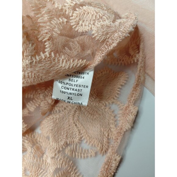 Peach Women's Lace Mesh Long Sleeve Top XL Polyester/Nylon - Picture 3 of 10